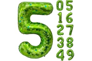 Green Number Balloons, Gaint Green Pixel Number 5 Balloon 40 Inch Dark green 5 Balloon for Kids Boys Girls 5th Birthday Party