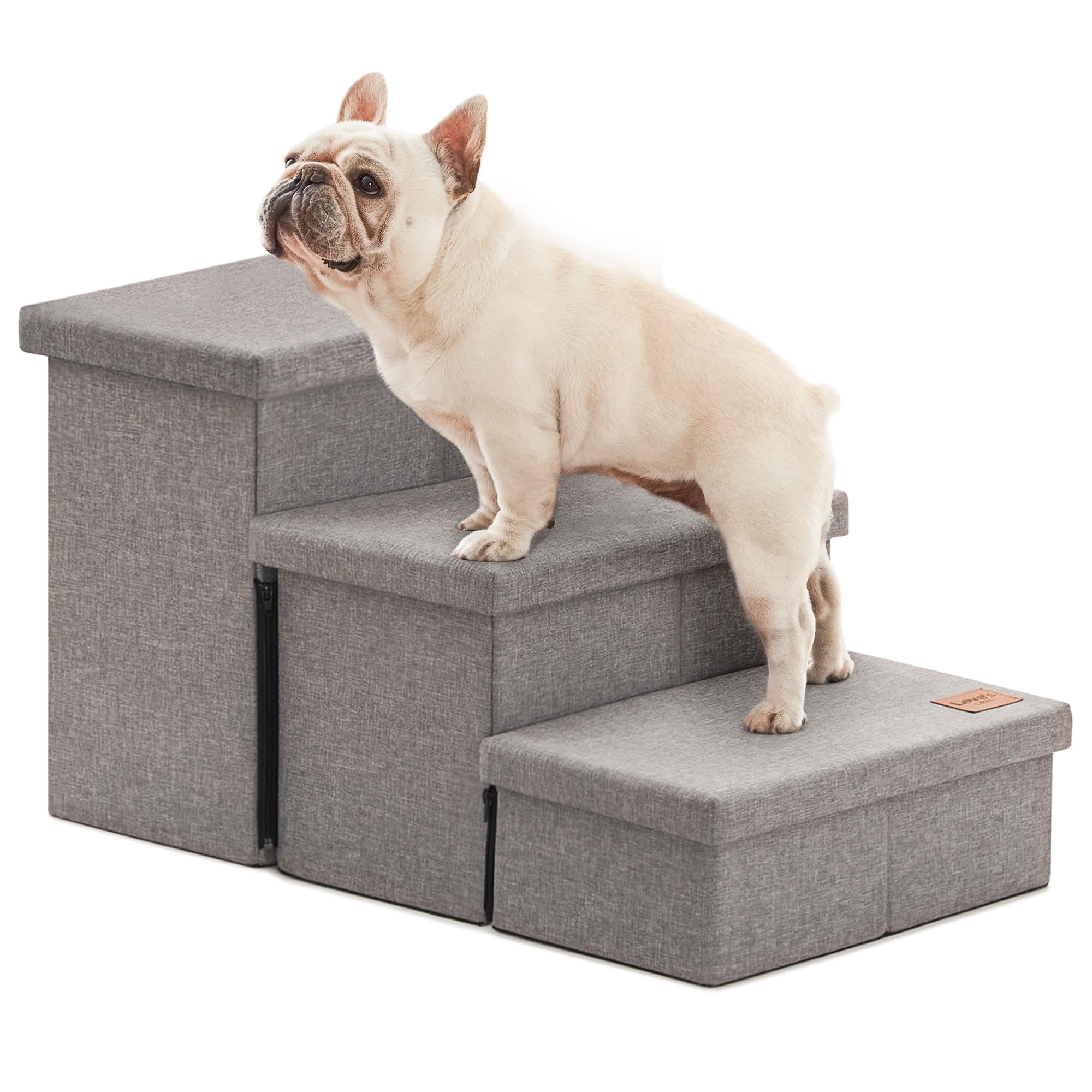 Photo 1 of Love's cabin Dog Stairs for High Bed 18"H,Foldable Pet Stairs for Small Medium or Large Dogs Puppy with Storage for Bed or Couch, Cat Dog Steps Ramp with Zip up to 200 lbs(Solid Grey,3 Steps no Condo)