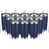 MEWAY 20oz Tumbler 12 Pack Double Wall Vacuum Insulated Travel Mug Bulk, Stainless Steel Tumblers with Lid and Straw, Durable Powder Coated Coffee Cups for Cold & Hot Drinks (Navy, 12)