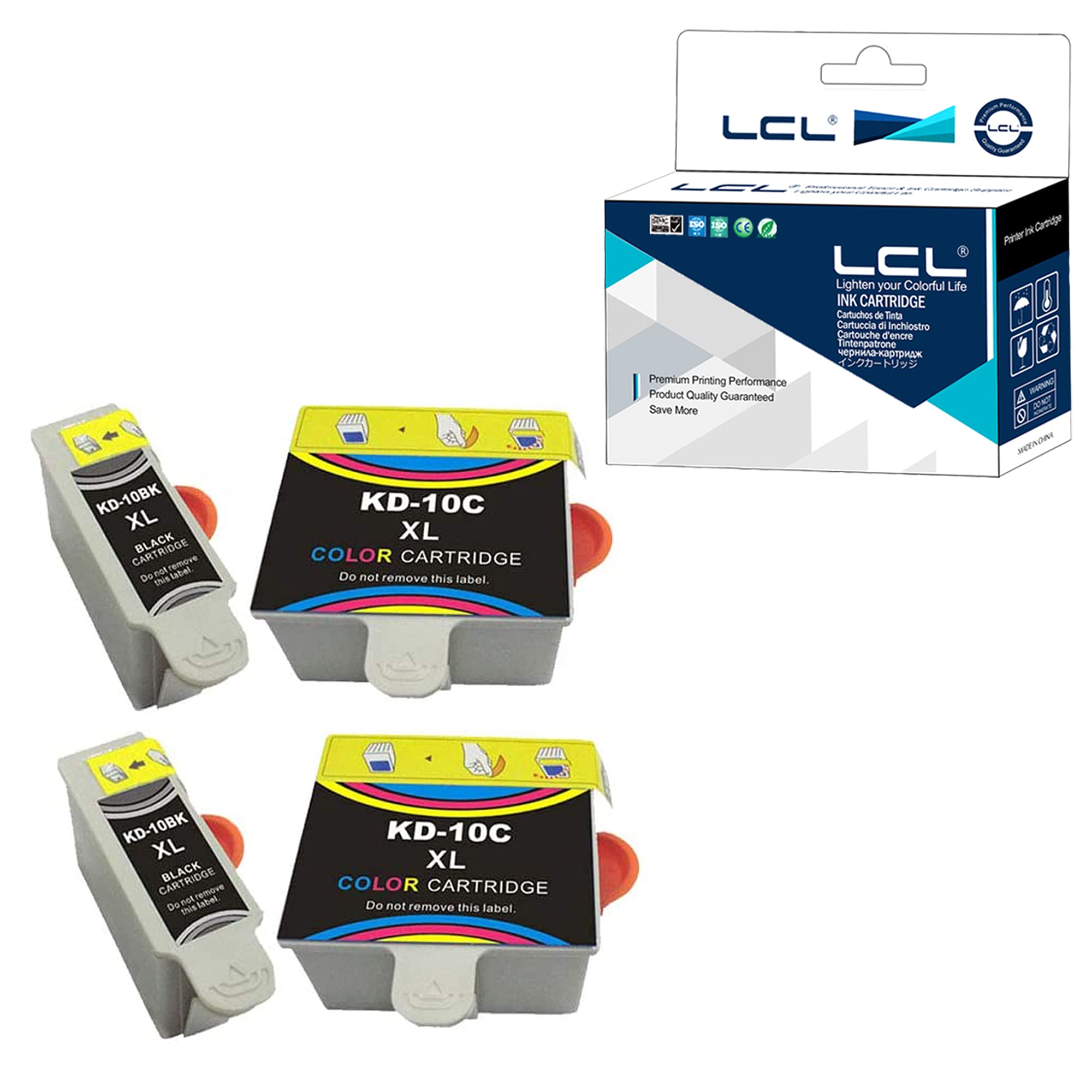 LCL Compatible Ink Cartridge 10 10B 10C XL 10XL (2Black 2colour) Replacement for KODAK EasyShare 5100 5300 5500 ESP 3 ESP 3250 ESP 5 ESP 5210 ESP 5250 ESP 7ESP 7200 ESP 9200ESP