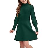 BesserBay Girls Winter Long Sleeve Sweater Dress Turtleneck Cable Knitted Pullover Midi Dress Forest Green 14 Years