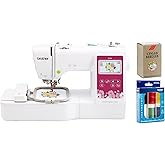 Brother PE545 Embroidery Machine, Wireless LAN Connected, 135 Built-in Designs, 4" x 4" Hoop Area, Premium Embroidery Thread 6 Spools, 75/11 Size Embroidery Needles 100 Count