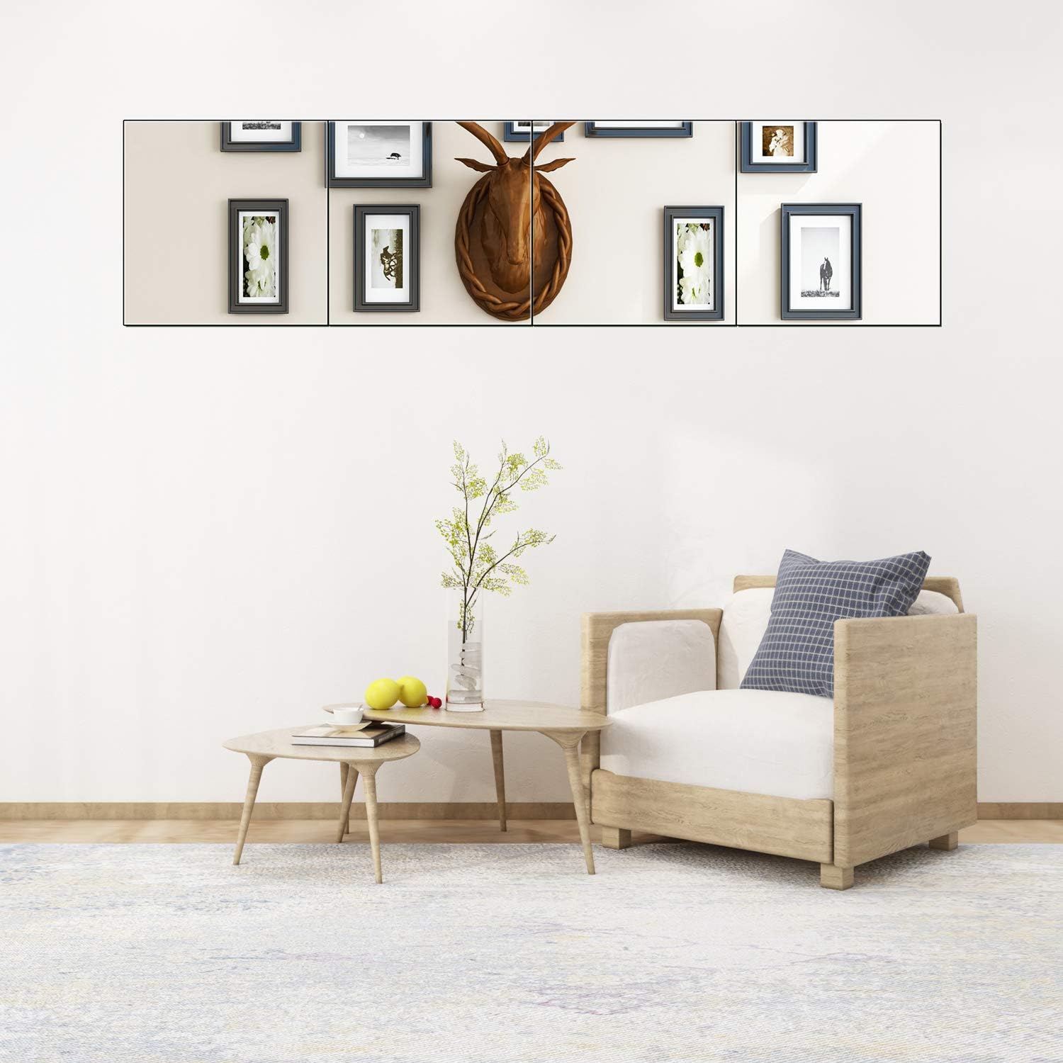 Ruomeng Jiolong Full Length Mirror Tiles - 12 Inch x 4Pcs Frameless Wall Mirror Set Make Up Mirror for Vanity Bedroom, Living Room: Home & Kitchen