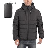 Men's Ultra Lightweiht Packable Down Jacket Hood Water-Resistant Full Zip Pockets Puffer Jackets