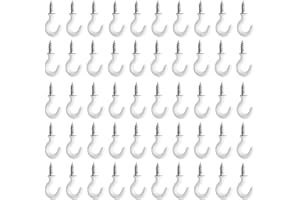 Jamiikury 50 White Cup Hooks, 1/2 Inch Metal Screw-in Mini Hooks for Decorative Craft Hanging