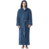 Arus Men's Fleece Robe, Long Hooded Turkish Bathrobe