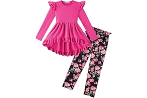 Arshiner Toddler Girl Clothes Ruffle Trim Long Sleeve Pullover Top and Floral Print Leggings Fall Outfits Kids Clothing Sets