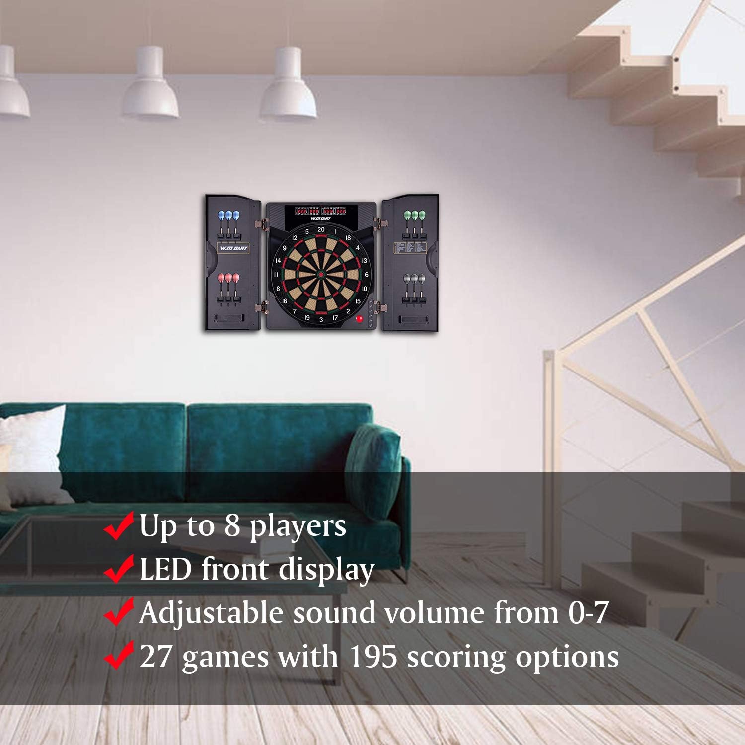 WIN.MAX Electronic Soft Tip Dartboard Set with Cabinet, 12 Darts LED Display : Sports & Outdoors