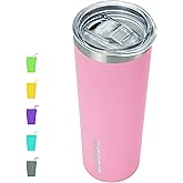 BJPKPK Skinny Insulated Tumbler, Stainless Steel Reusable Slim Insulated Travel Coffee Cup with Lid,Light Pink,20oz | Skinny, Reusable, Slim, Insulated, Travel Coffee Cup, with Lid