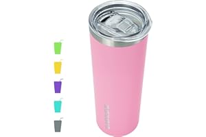 BJPKPK Skinny Insulated Tumbler, Stainless Steel Reusable Slim Insulated Travel Coffee Cup with Lid,Light Pink,20oz