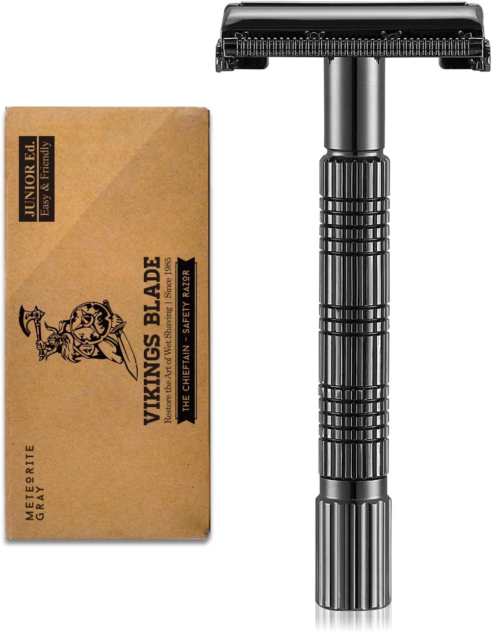 VIKINGS BLADE The Chieftain JR Double Edge Safety Razor, Meteorite Gray (Slim & Mild)