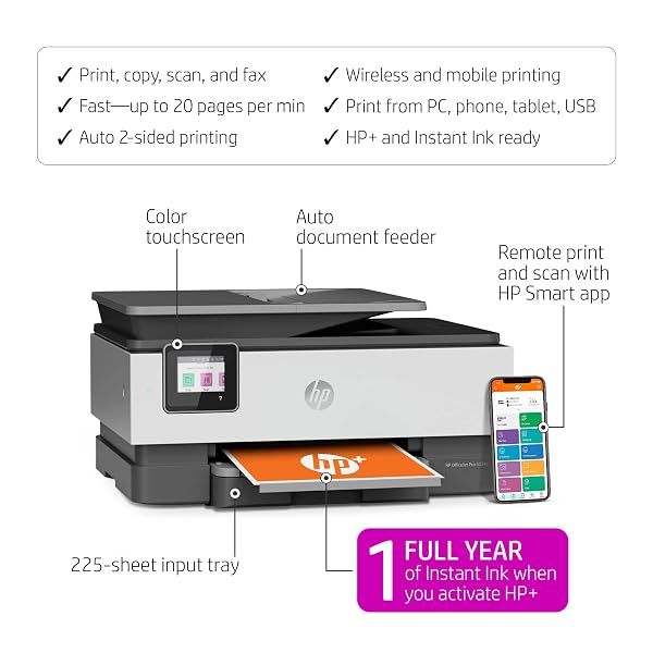 HP OFFICEJET PRO 8034E WIRELESS COLOR ALL-IN-ONE PRINTER WITH 1 FULL YEAR INSTANT INK,WHITE