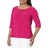Star Vixen Womens 3/4 Sleeve, Front Tie Peasant Top