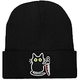 Sllematu Funny Cool Beanie Cap, Cute Beanies Gifts for Men Women,Adults Unisex Kids Embroidered Black Knit Warm Winter Hat