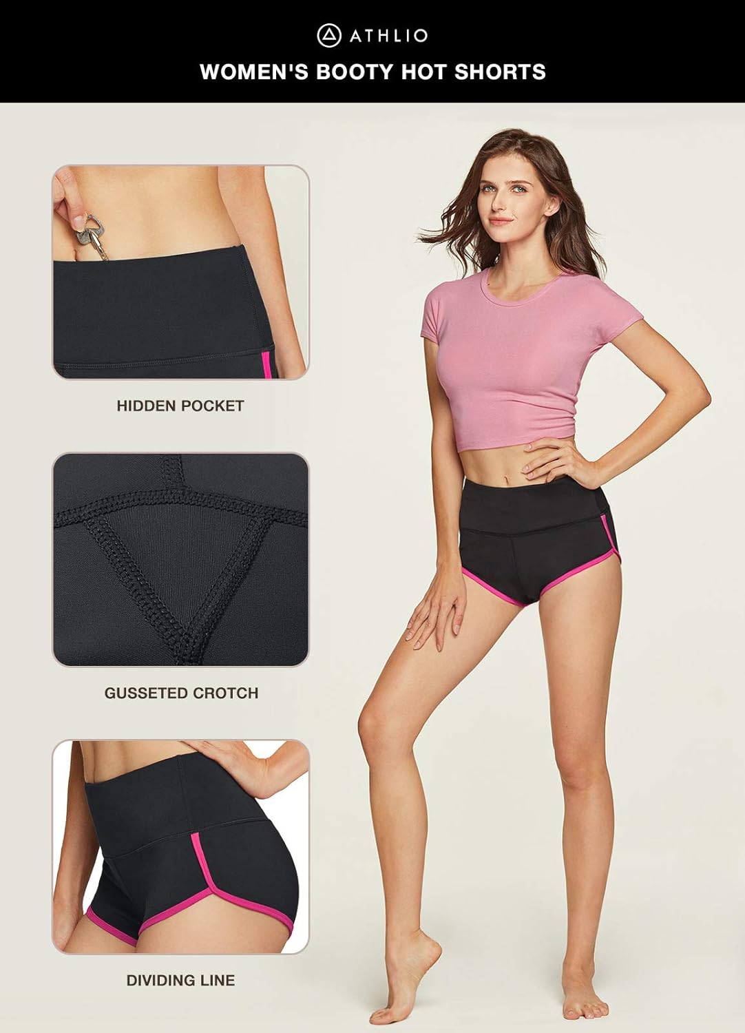 ATHLIO 1 or 3 Pack Women's Workout Booty Shorts, Athletic 4-Way Stretch Yoga Shorts, Gym Shorts w Hidden Pocket: Sports & Outdoors