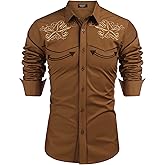 COOFANDY Men's Western Shirts Long Sleeve Embroideres Cowboy Shirts Casual Button Down Shirt