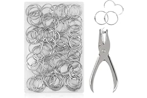 ESUOHYM 100 PCS Nickel Plated Binder Rings 1 Inch and 1 Hole Puncher Metal Steel Loose Leaf Binder Index Card Rings for Book Paper Notebook, Metal Ring for Crafts, School, Office