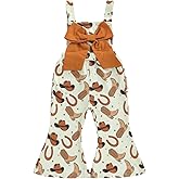 baorji Toddler Western Baby Girl Clothes Cowgirl Overalls Rib Sleeveless Romper Bow Onesie Bell Bottom Jumpsuit Cute Outfit