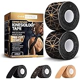 Care Science Waterproof Kinesiology Tape, 40 ct Precut Strips (2 Rolls), Copper Infused | Water Resistant Strips, Elastic Athletic Tape for Sports & Weightlifting, Muscle Strain Relief & Joint Support