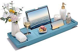 SMIRLY Expandable Bamboo Bathtub Tray, Bath Tray for Tub, Bathtub Accessories, Bath Tub Tray Wood, Bath Accessories, Bath Caddy, Bathtub Caddy Tray for Tub, Bath Table Tray