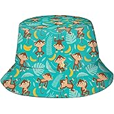 Funny Monkey and Banana Print Bucket Hat for Women Men Fisherman Hat Packable Sun Cap for Beach Travel