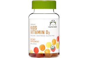 Amazon Brand - Mama Bear Organic Kids Vitamin D3 25 mcg (1000 IU) Gummies per serving, Bone and Immune Health, Strawberry, 80 Count
