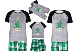 YRAETENM Matching Christmas Pajamas for Family Short Sleeve Tops and Plaid Shorts Loungewear Holiday Xmas Jammies PJ's Sets