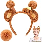 Daifunli Bear Ears Headband and Tail Set Halloween Bear Bee Animal Costume Cute Plush Honey Ears Head Band Tail for Adults Cosplay Party Headwear Accessories