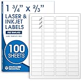 1 3/4" X 2/3" Matte White Printable Labels for Inkjet and Laser Printers - 100 Sheets, 6000 Custom Stickers for Return Address Labels, Price Tags, File Folders - Spartan Industrial Template R003