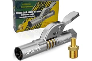 AORRZER Air Chuck, Strong Lock on Tire Air Chucks, 150 PSI Quick Release Inflatable, with 1 pc Brass Air Inflator Adapter for Tire Inflator 1/4" NPT Locking Air Chuck Long-lasting Inflate-Closed Flow