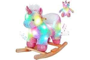 Glow Guards Rainbow Unicorn Rocking Horse with Chair Muical Light up Unicorn Stuffed Animal for Ages 1-3 Toddlers Kids Babies Ride Toy Birthday Christmas