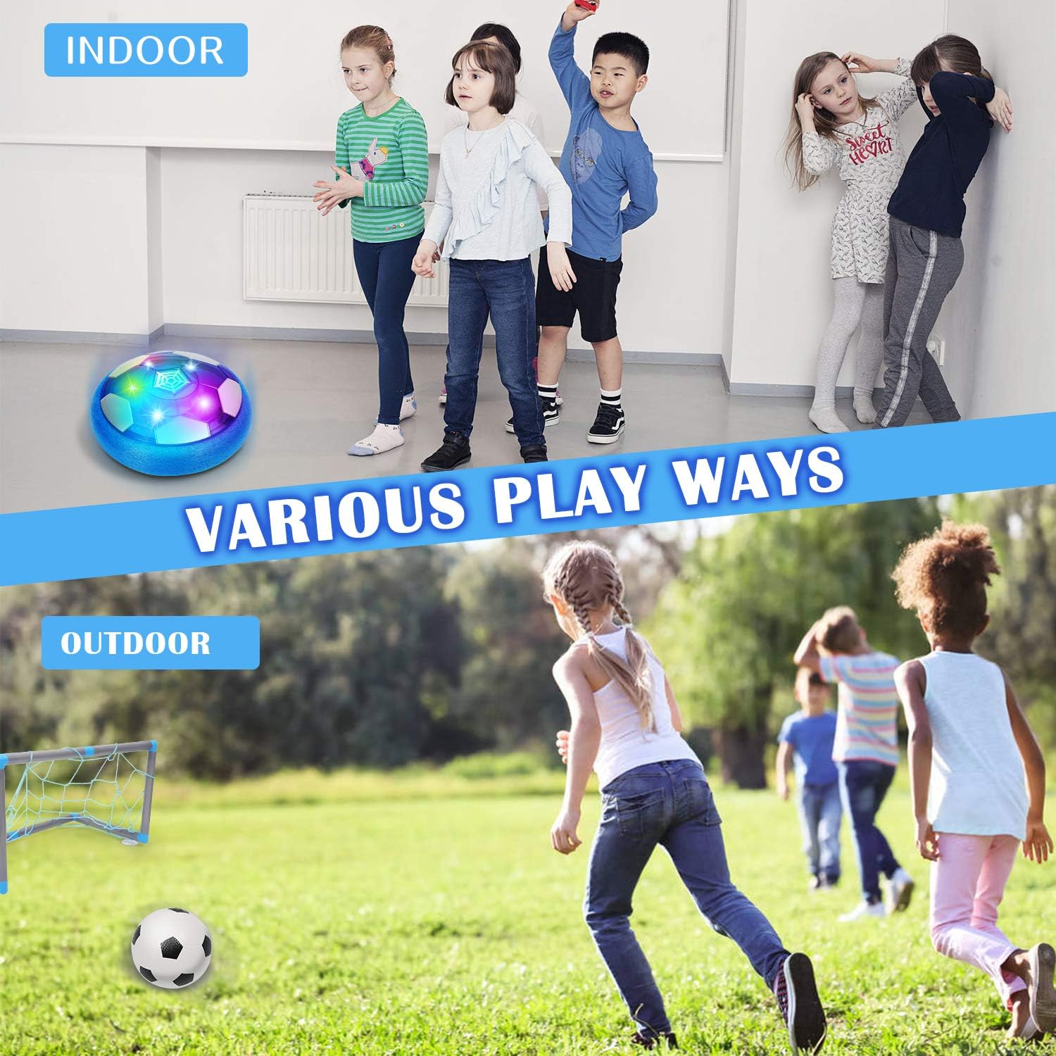 Auney Kids Hover Soccer Toy Ball Set with 2 Goals, Rechargeable Air Soccer with LED Light and Foam Bumper Included Inflatable Ball, Indoor Training Football Game for Boys Girls: Toys & Games