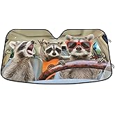 Oarencol Raccoon Driving Car Windshield Sun Shade Funny Animal Music Foldable UV Ray Sun Visor Protector Sunshade to Keep Your Vehicle Cool (55
