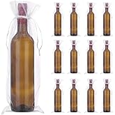 uxcell 30pcs Organza Wine Bags, 15x5.5 Sheer Mesh Wine Gift Pouches with Drawstrings for Wedding, Birthday and Shower Party Favor, White
