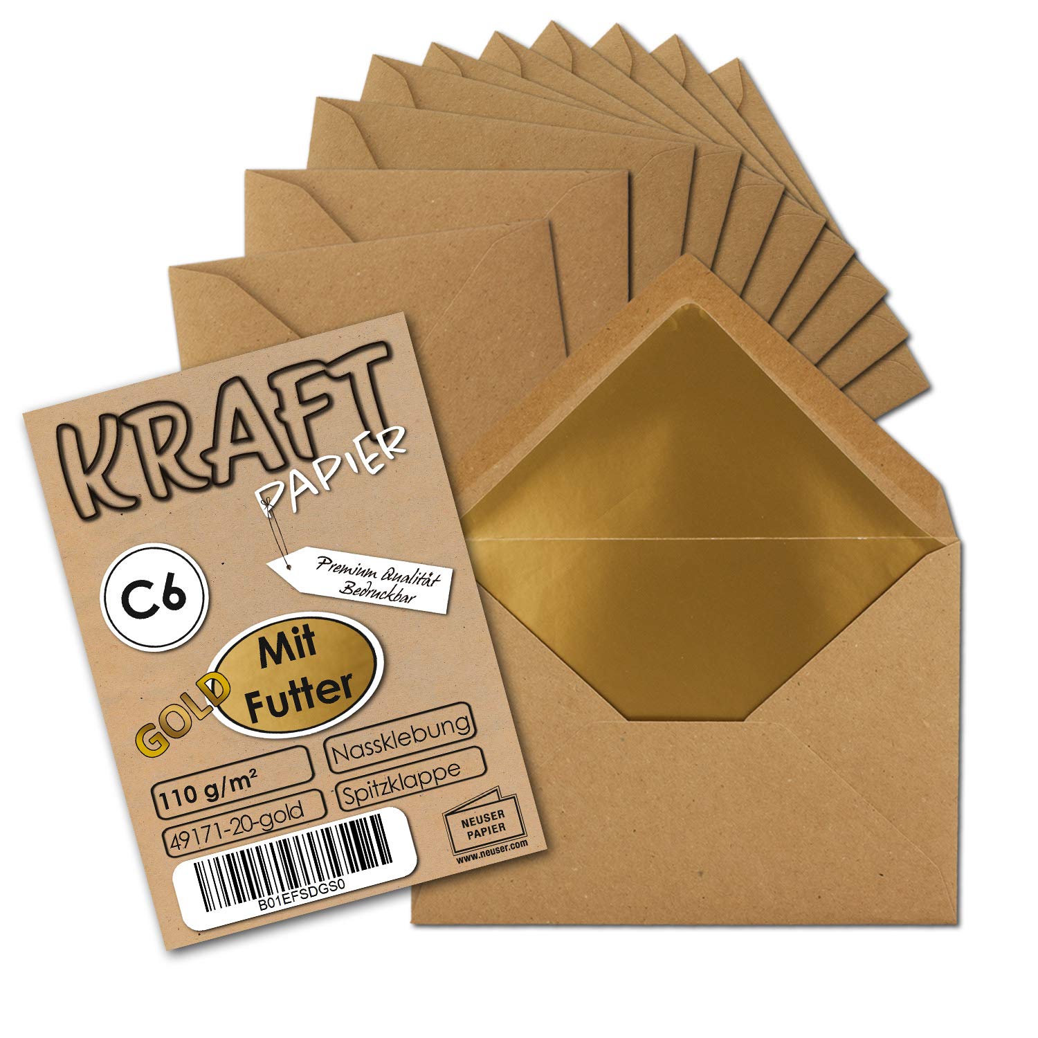 Parent environmental metallic envelopes 50 Umschläge brown/gold
