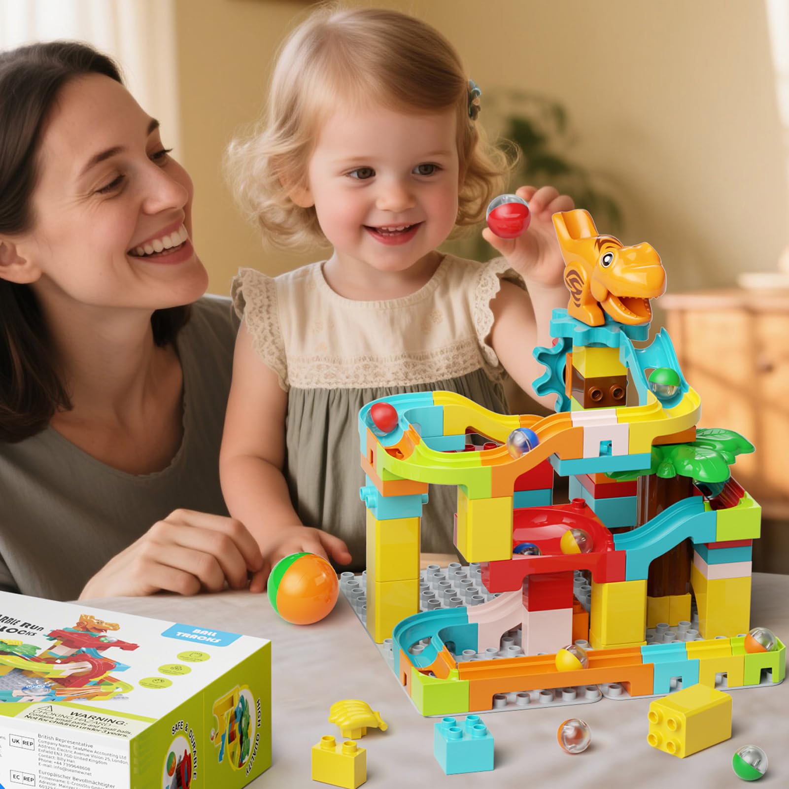 STEM MATCH Murmelbahn Bausteine Dinosaurier: 90 Teile Bahnelemente Set 5
