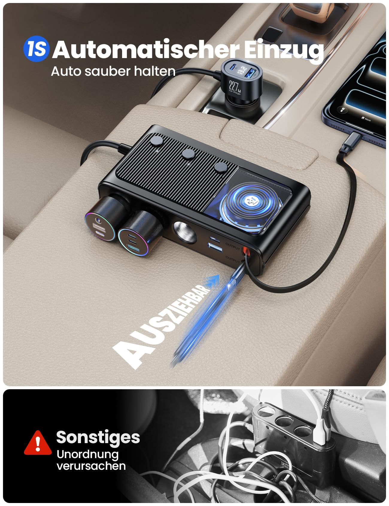 JOYROOM 227W Zigarettenanzünder Verteiler 9 in 1 Auto KFZ Ladegerät Adapter 3