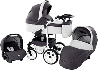 Kinderwagen Babywagen Kombikinderwagen Zeo Wind 3 in 1 Komplettset mit Zubehör 0-3 Jahre 0-15 kg Insektenschutz Einkaufstasche Regenschutz Getränkehalter Buggy Autositz (46)