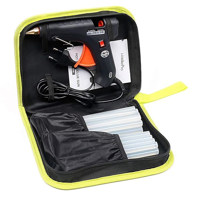 LeaderPro Heißklebepistole 60W volle größe mit 11mm x 190mm x 20 Kleber Sticks und Werkzeugstasche Klebepistolefür DIY Handwe