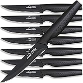 Amorston Steak Knives, Steak Knives Set of 8, Stainless Steel Steak Knife Set, Serrated Knives Dishwasher Safe, Elegant Black