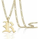 Beleco 14k Gold Plated Initial Pendant Necklace for Men – A-Z Letter Necklace with Figaro Chain, Old English Personalized Gold Alphabet Charm Jewelry