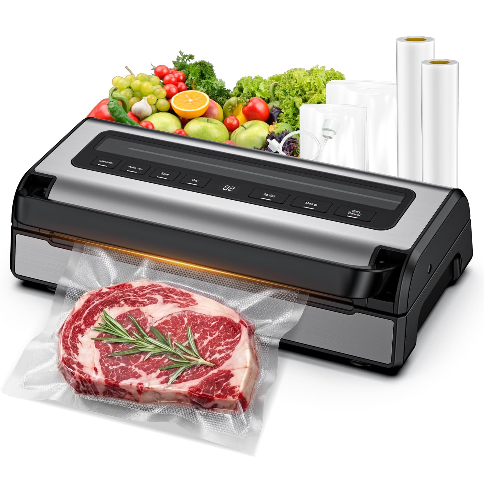 Photo 1 of Automatic Food Vacuum Sealer Machine | 180W Kitchen Vacuum Sealer for Dry, Moist & Canister Sealing | Hands-Free Suction Base, Built-in Cutter & Storage | Complete Set with 2 Rolls & 10 Bags
