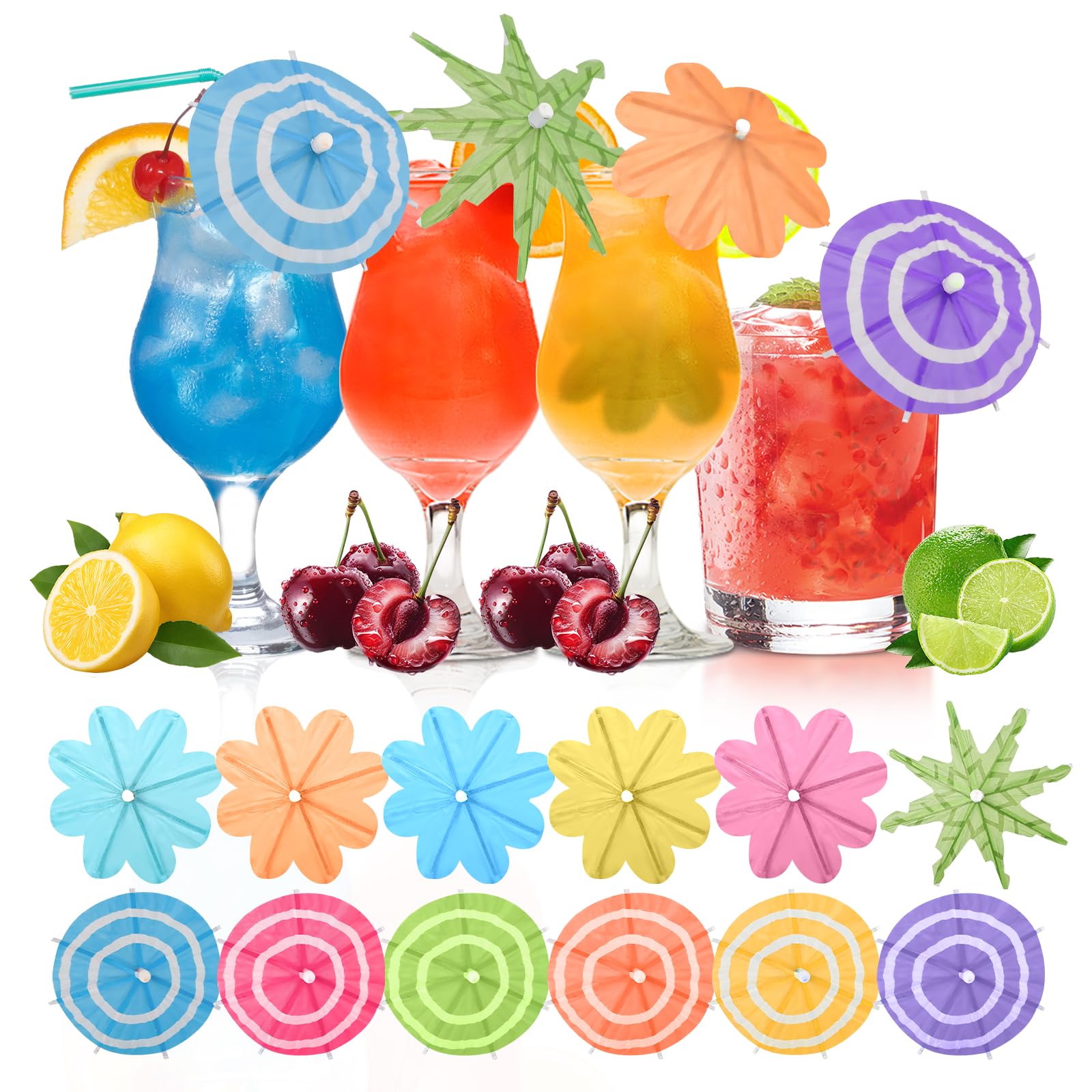 Photo 1 of ?150 PCS - 3 Styles?Cocktail Umbrellas Picks, Mini Drink Umbrella Toothpicks for Tropical Tiki Hawaiian Luau Party, Tiny Paper Parasol for Drink Garnish, Decoration, Beverage Sticks, Cupcake Topper.