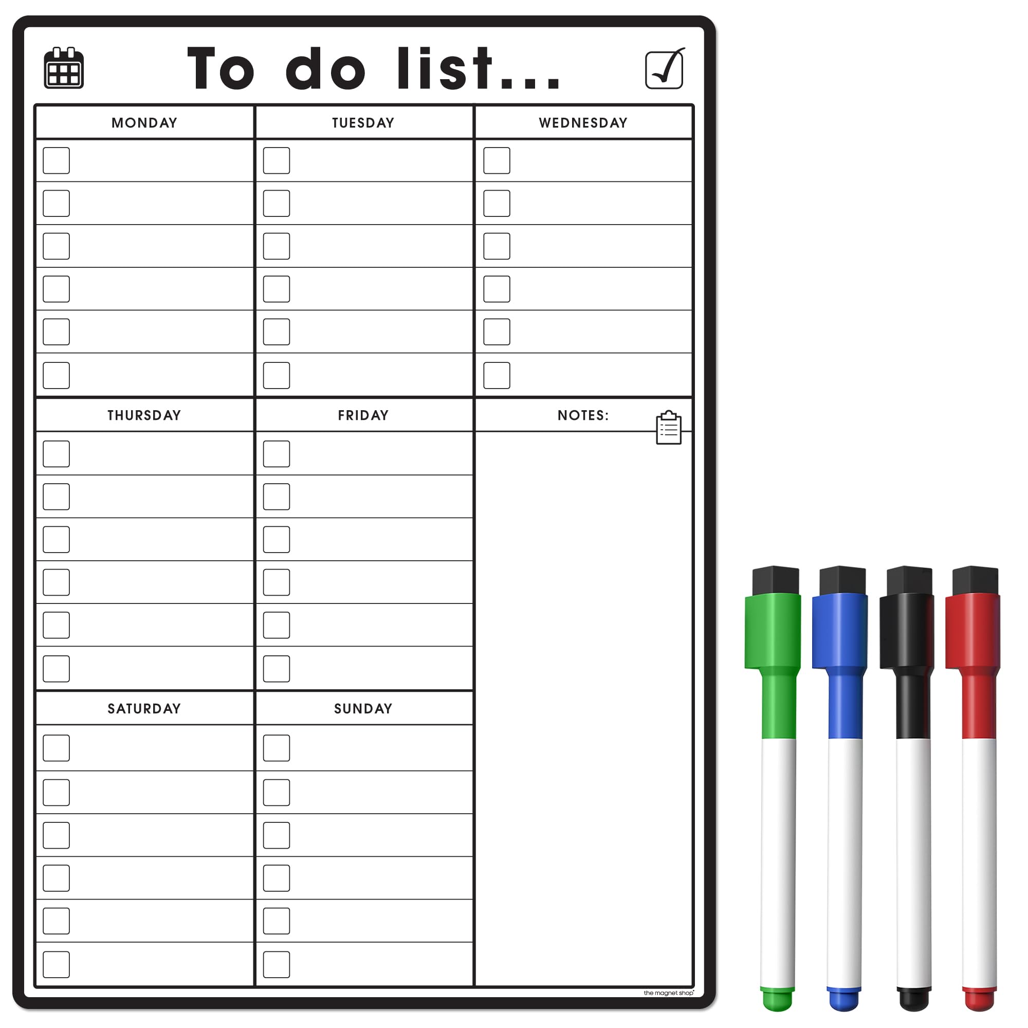 The Magnet Shop A3 Magnetic to Do List and Weekly Planner - Organise Your Chores, Housework, Office and Business Tasks with Our Dry Wipe Boards! with 4 Magnetic Whiteboard Pens (Standard Black, A3)