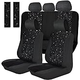 Tallew Car Seat Cover Full Set Bling Velvet Chair Cover for Women Breathable Vehicle Chair Protector Black Mesh Auto Seat Cover Universal Fit for Most of Sedan SUV Truck Minivan Airbag Compatible