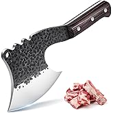 ROCOCO Meat Bone Cleaver Knife for Meat Cutting Handmade Heavy Duty Butcher Axes Hand Forged Full Tang Chopper for Kitchen Outdoor BBQ Chirstmas Mother Father Gifts Idea Men Black
