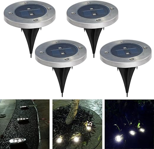 PINSV 4PCS Solar Ground Light Solar Power Garden Light LED Outdoor