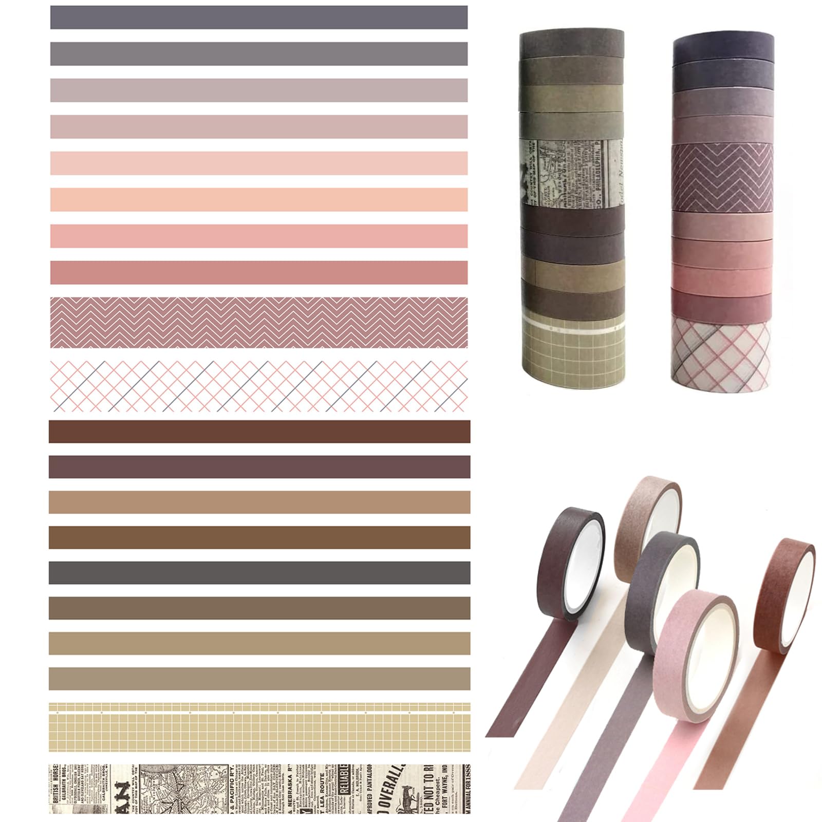 KEUGT Washi Tape Set, 20 Rolls Decorative Masking Tape,Pastel Scrapbooking Tape,Coloured Masking Tape Set,Arts Crafts Paper Tape for Arts,DIY Crafts,Bullet Journals,Planners,Gift Wrapping(10mm,25mm)