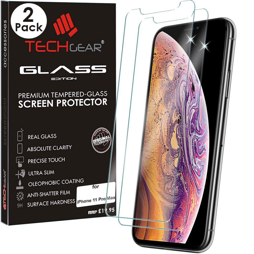 TECHGEAR [2 Pack GLASS Edition for iPhone 11 Pro Max, Tempered Glass Screen Protectors Cover [2.5D Round Edge] [9H Hardness] [Crystal Clarity] [Scratch-Resistant] [No-Bubble]