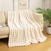 YUSOKI Luxury 3D Bubble Light Weighted Throw Blanket 1.8lb,All Ages,Home Decoration, (Ivory,50 * 60inches)
